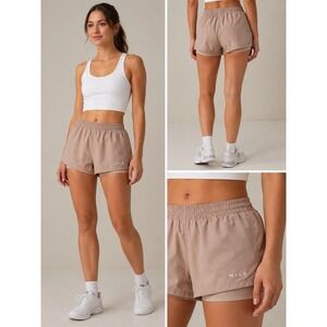 WILO The Label‎ 2-in-1 Running Shorts Size Small Khaki Beige Lined Activewear